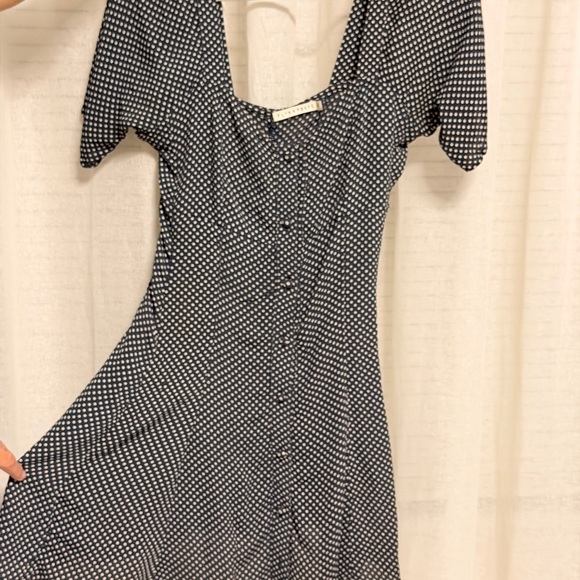 Flynn Skye Dresses & Skirts - Flynn Skye Navy Polka Dot Button-Front Midi Dress
